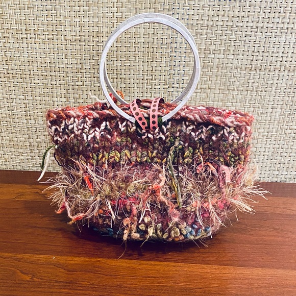 🌟HP🌟VTG 1990s Handmade Ring Handle Chunky Knit Bucket Bag by Miss Chickpea - Picture 11 of 13